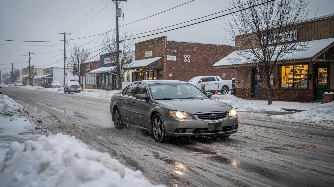 Illustration of a car driving on a snowy road