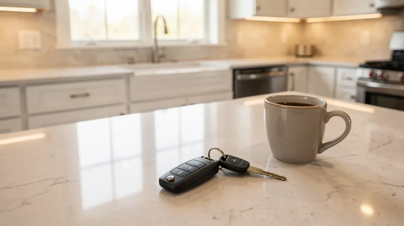 Illustration of car keys on a kitchen counter