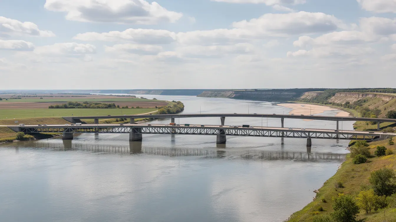 Illustration of highway bridges over a river