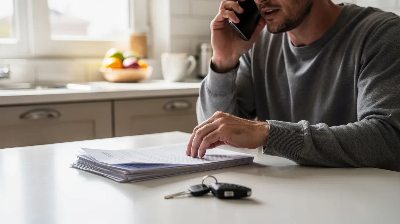 Illustration of a driver discussing insurance by phone