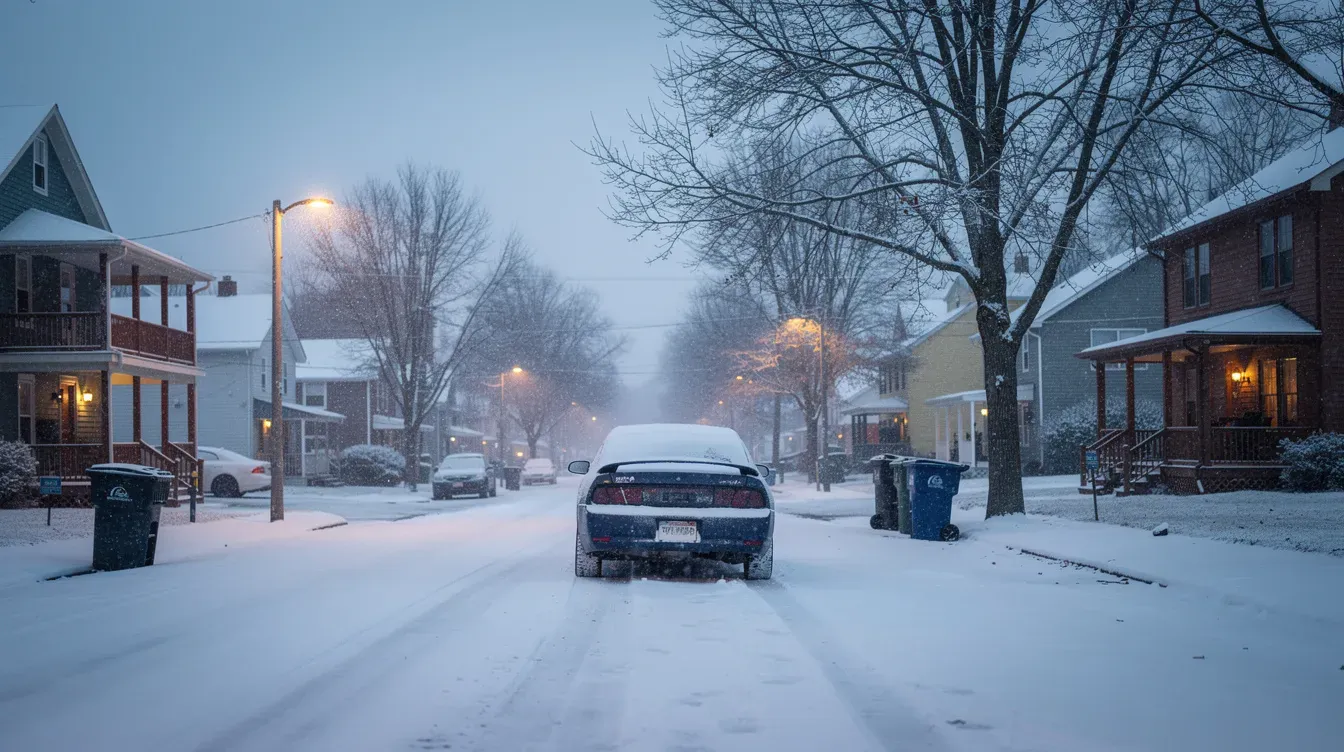 Illustration of a parked car on a snowy street