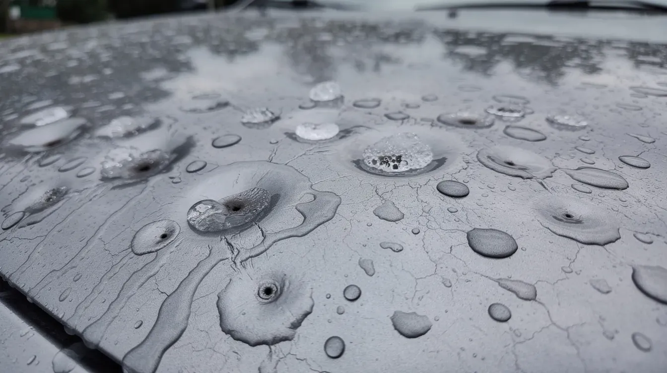 Illustration of hail dents on a car hood