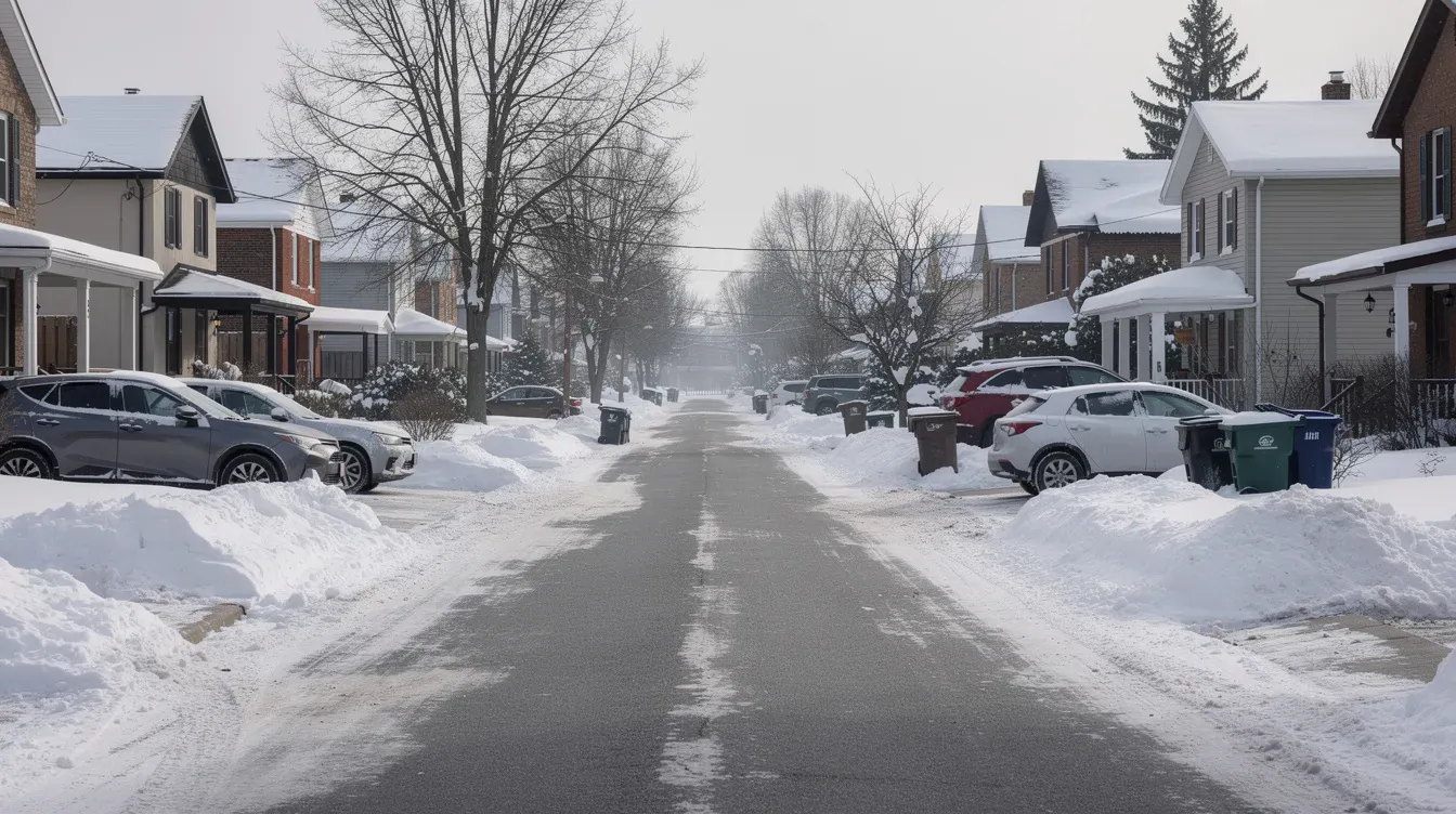 Illustration of a residential street after snowfall