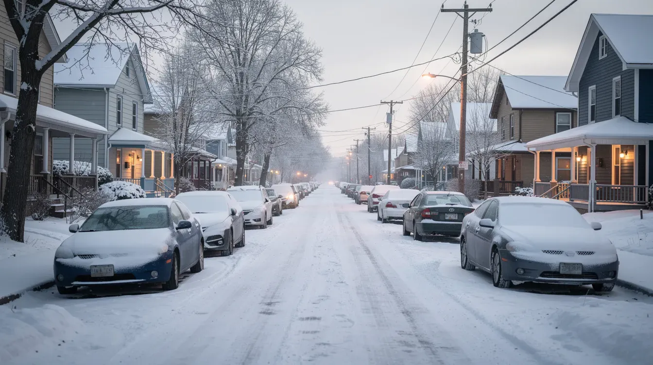 Illustration of parked cars on a snowy street
