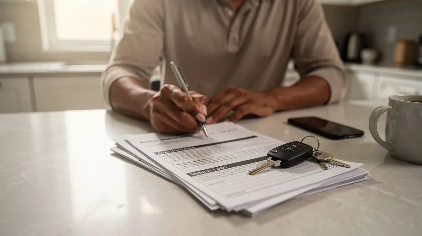 Illustration of a driver reviewing insurance documents