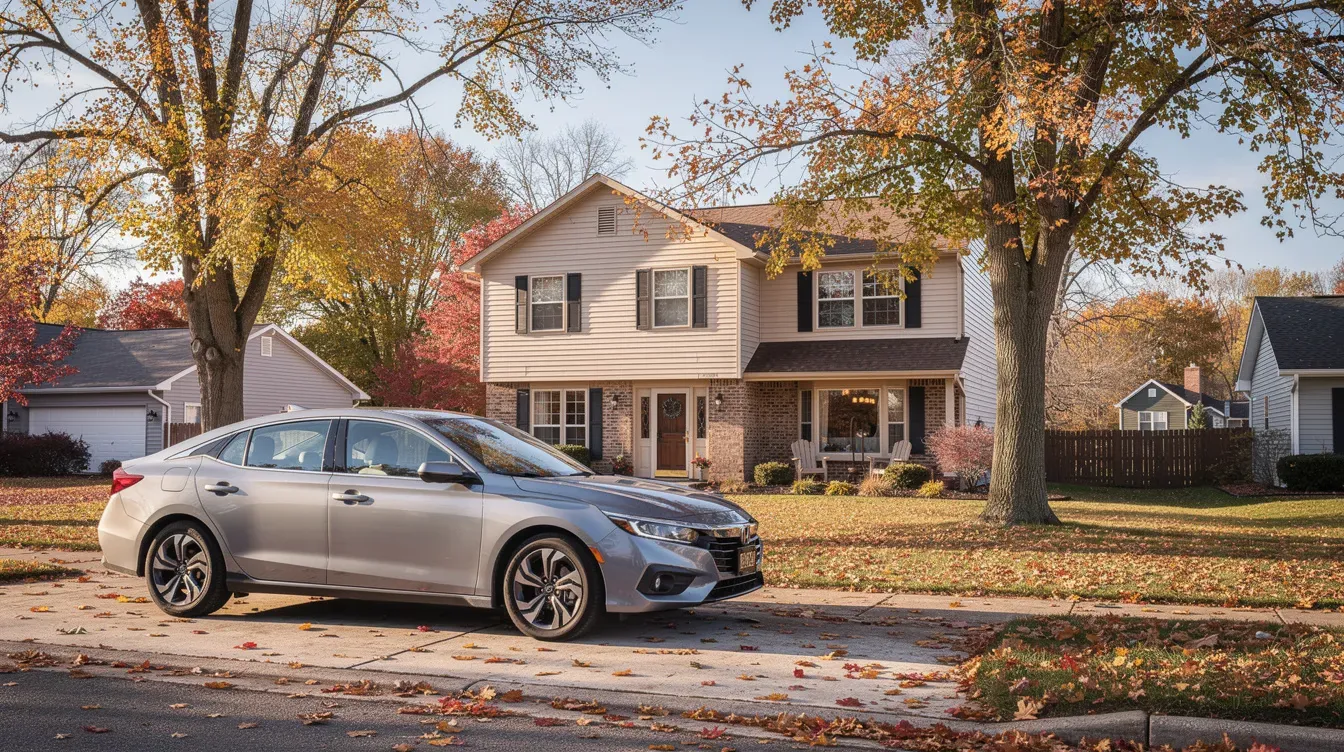 Illustration of a family car outside a home