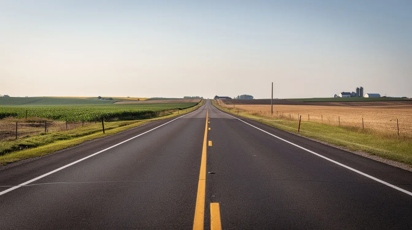 Illustration of a rural highway through farmland