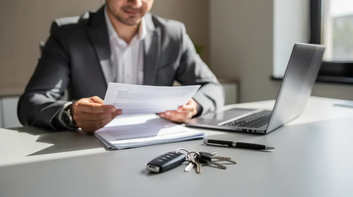 Illustration of a driver reviewing insurance paperwork