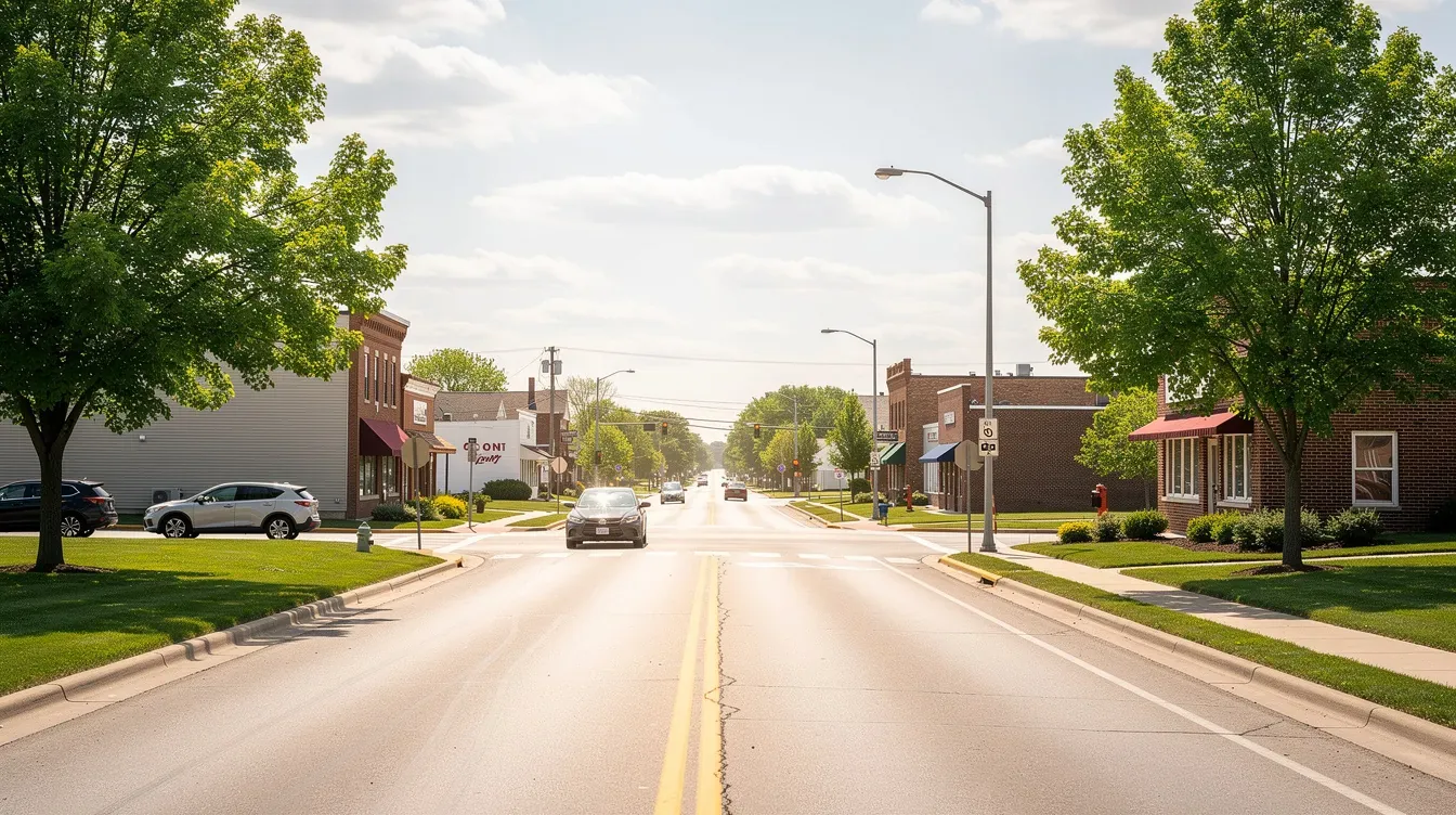Illustration of cars on a tree-lined urban road