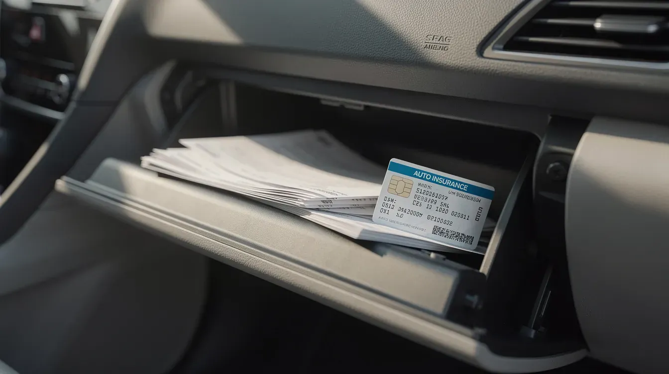 Illustration of vehicle documents in a glove compartment