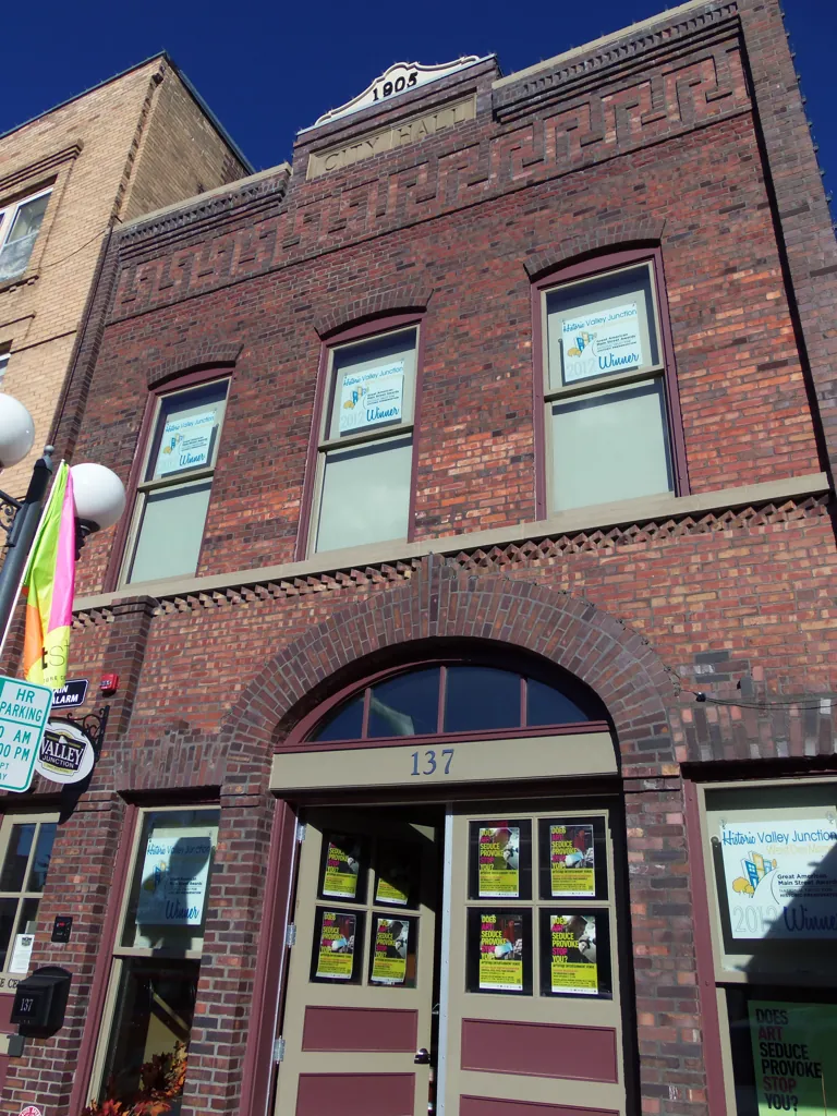Historic Valley Junction city hall building in West Des Moines, photographed in 2012